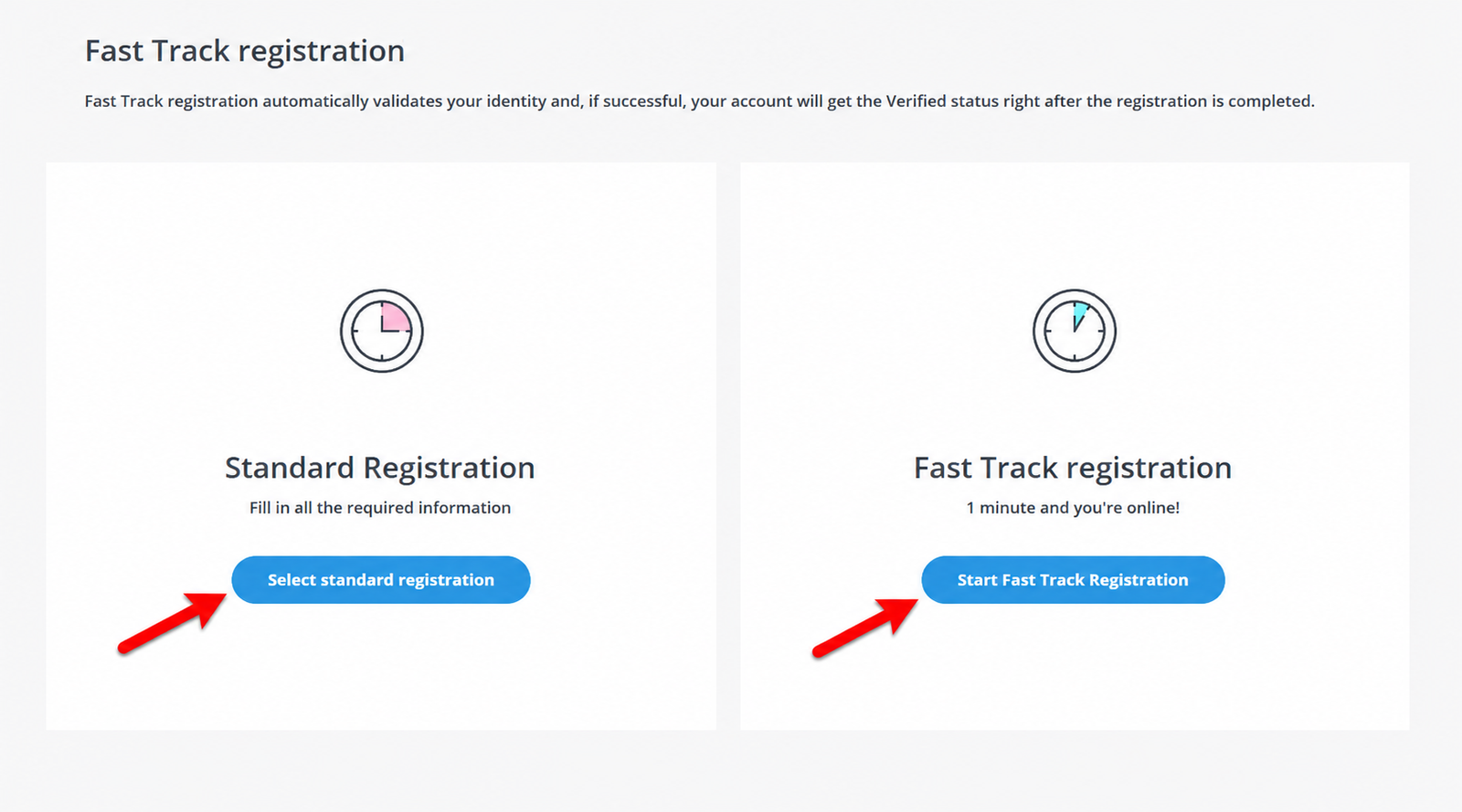 BongaModels Standard Registration and Fast Track Registration selection