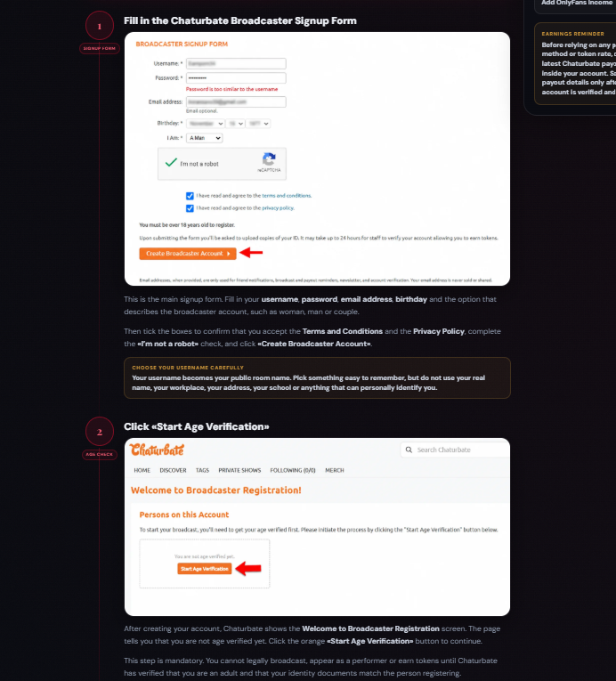 EarnPorn webcam model signup guide — step-by-step screenshot example for US models in 2026
