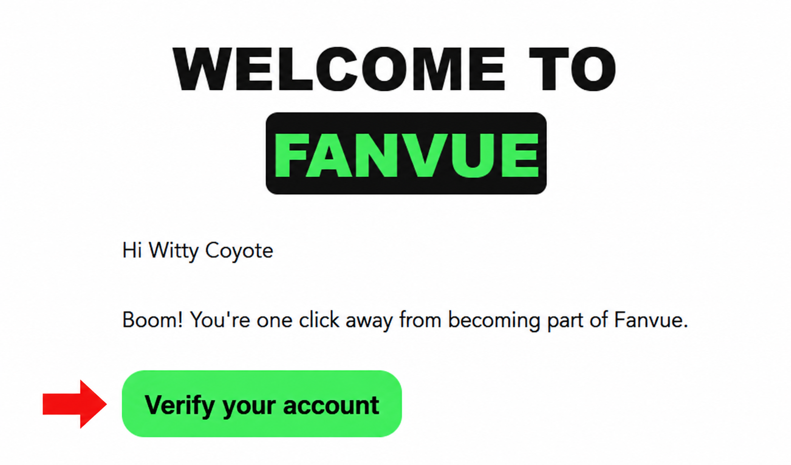 Fanvue verification email with Verify your account button