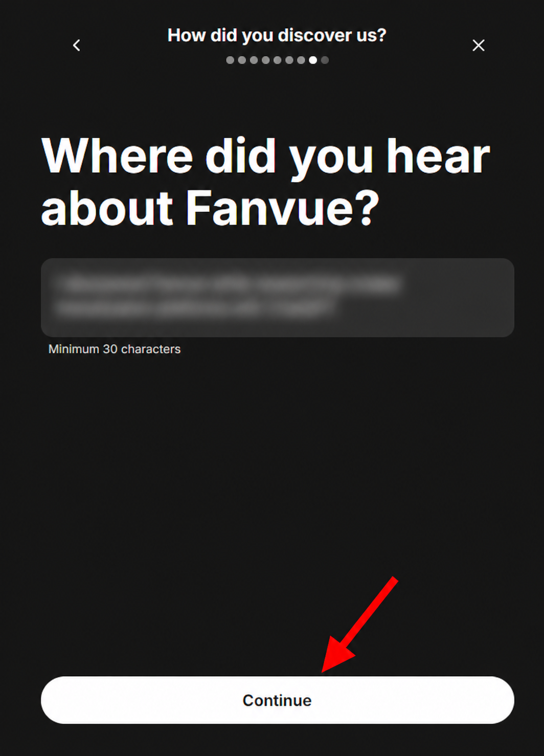 Fanvue screen asking where the creator heard about Fanvue