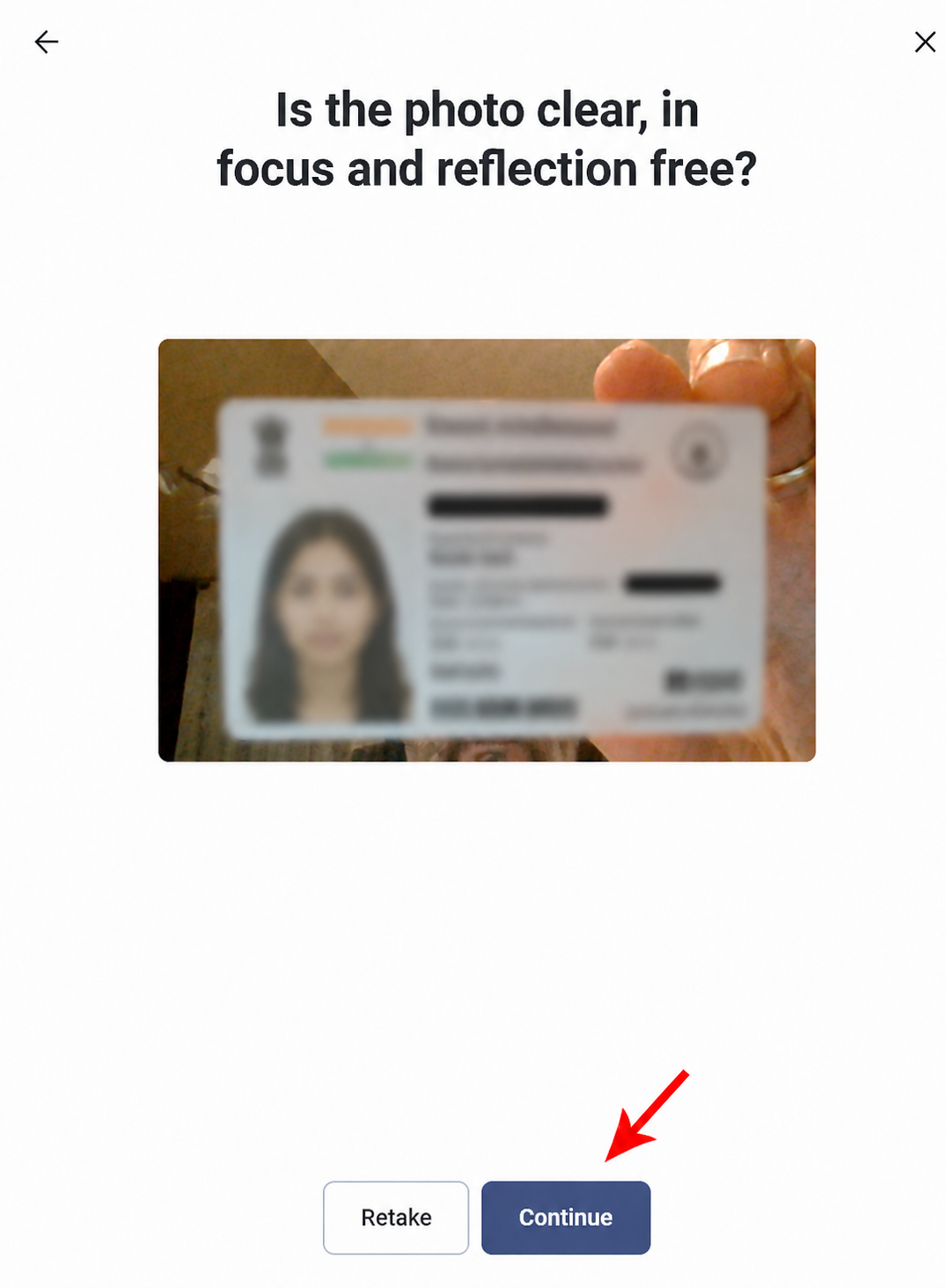 Confirm front ID photo and continue on Fansly verification