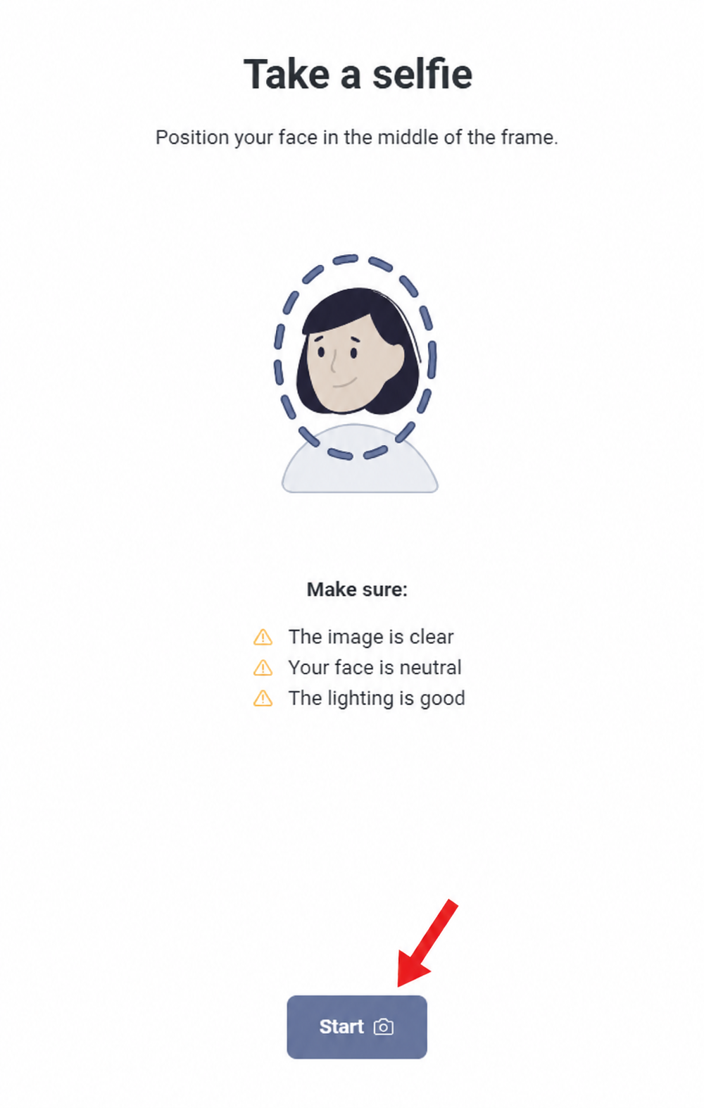 Take a selfie verification screen on Fansly