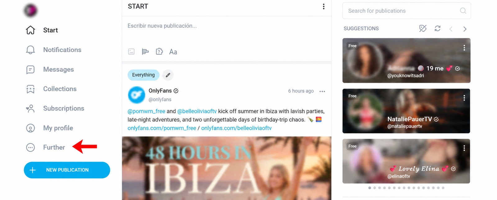 OnlyFans account menu showing the options needed to continue creator setup
