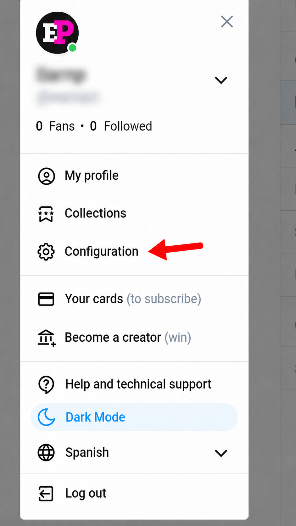 OnlyFans configuration screen for account settings and creator setup