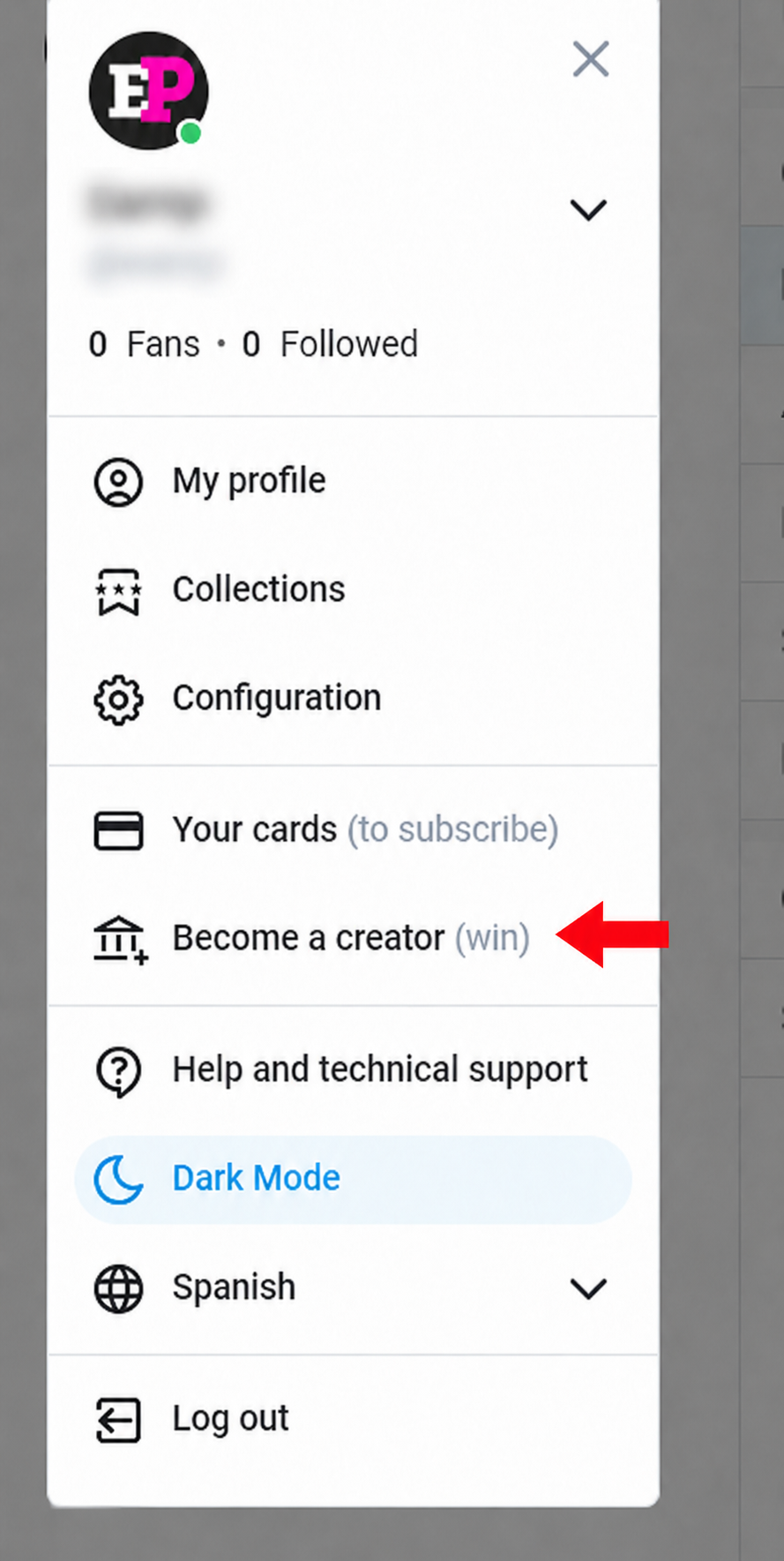 OnlyFans Become a Creator option for starting the creator application